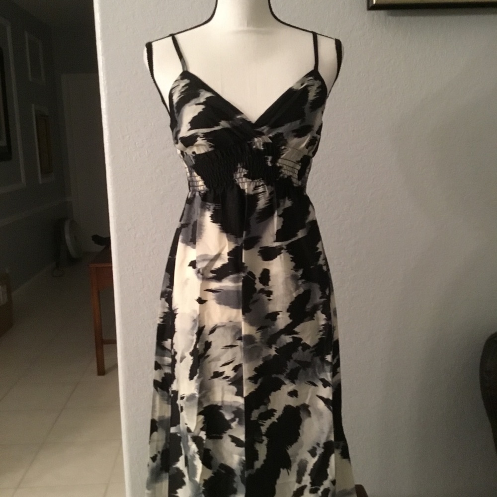 Black grey and white elastic waist spaghetti strap